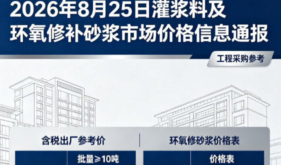 余江2026年8月25日灌浆料及环氧修补砂浆市场价格信息通报
